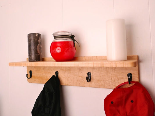 Handmade Premium Curly Maple Coat Rack with Shelf