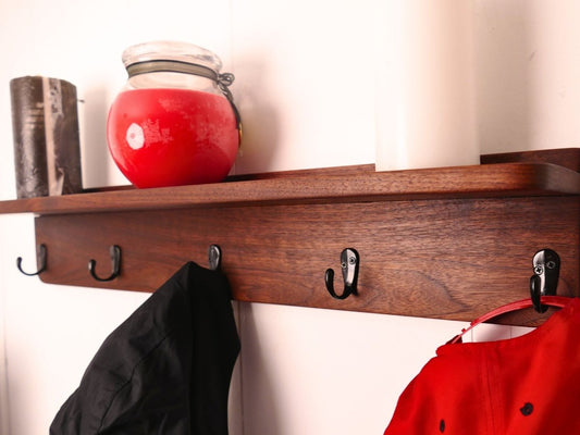 Handmade Premium Walnut Coat Rack with Shelf
