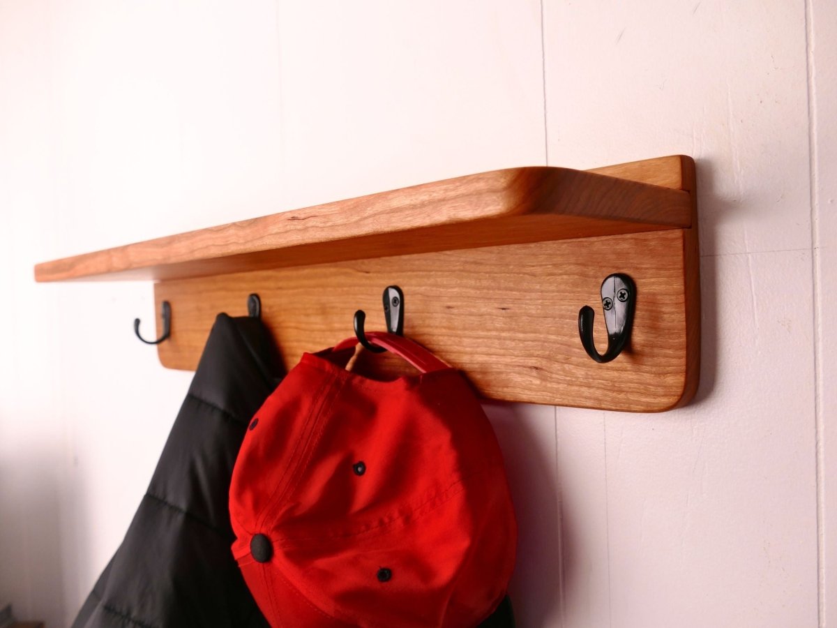 Premium Curly Cherry Coat Rack with Shelf