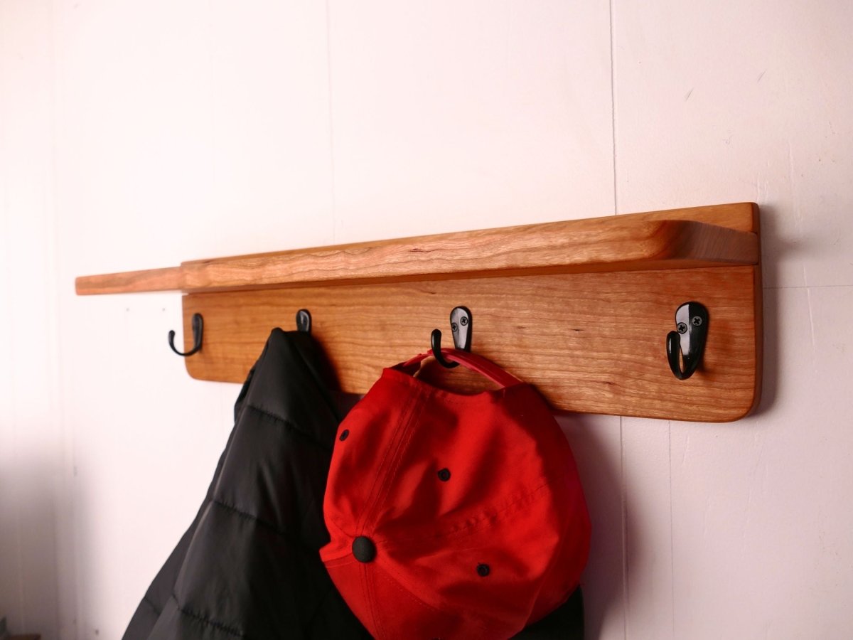 Premium Curly Cherry Coat Rack with Shelf