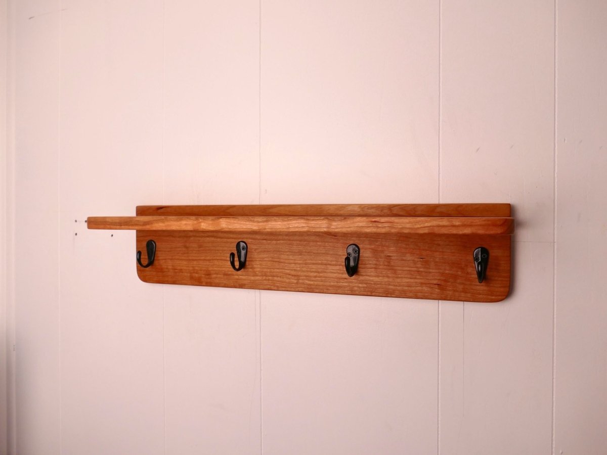 Premium Curly Cherry Coat Rack with Shelf