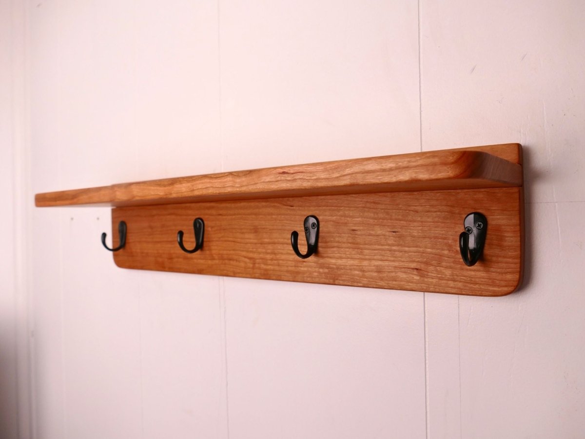 Premium Curly Cherry Coat Rack with Shelf