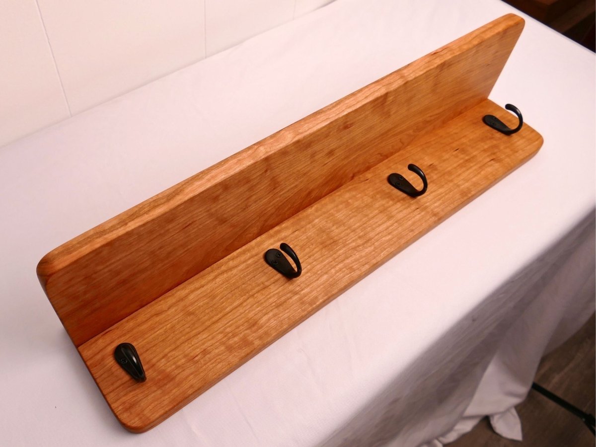 Premium Curly Cherry Coat Rack with Shelf