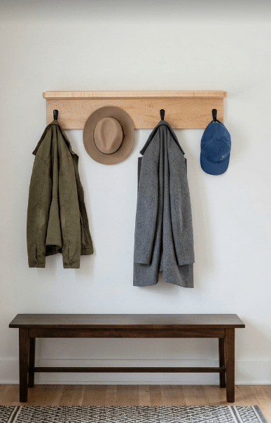 Handmade Premium Curly Maple Wall Coat Rack with Shelf