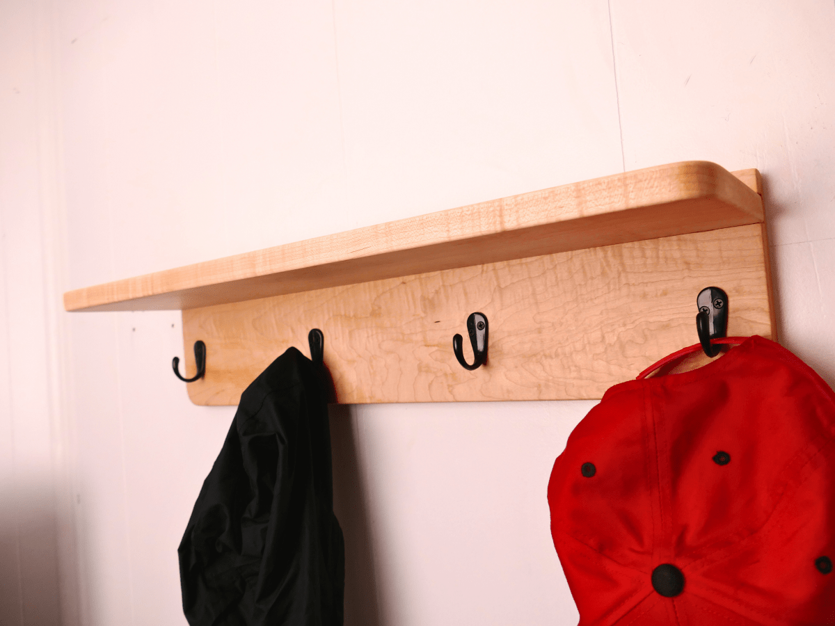 Handmade Premium Curly Maple Coat Rack with Shelf - Woodwork & Design by AJ