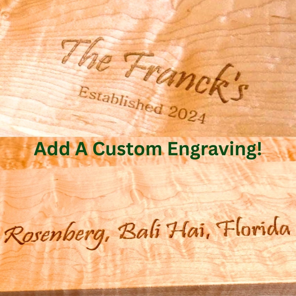 Engravings on curly maple cutting boards