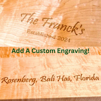 Engravings on curly maple cutting boards