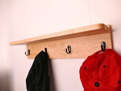 Handmade Premium Curly Maple Coat Rack with Shelf