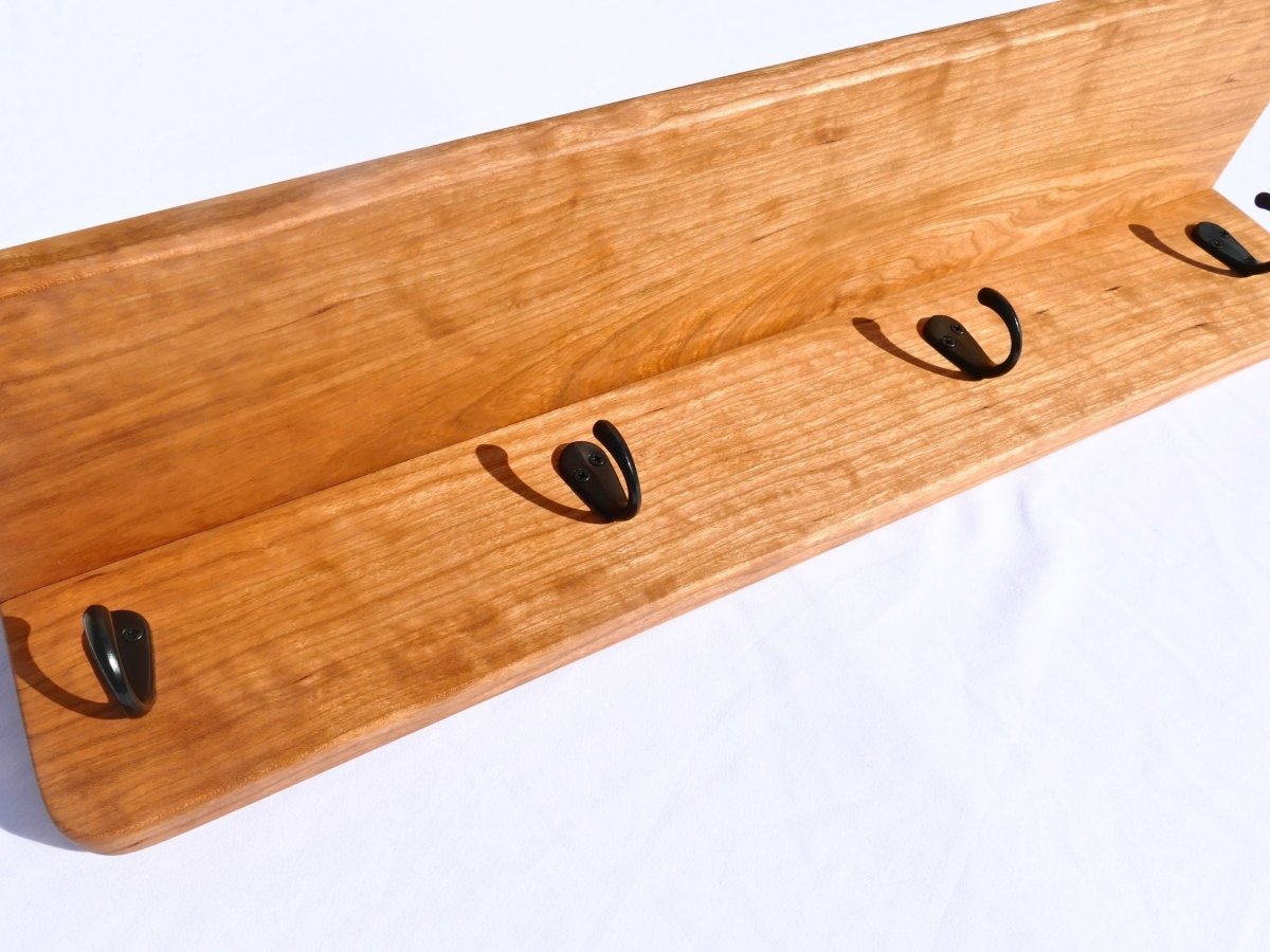 Premium Curly Cherry Coat Rack with Shelf - Woodwork & Design by AJ