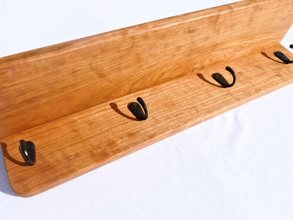 Premium Curly Cherry Coat Rack with Shelf - Woodwork & Design by AJ