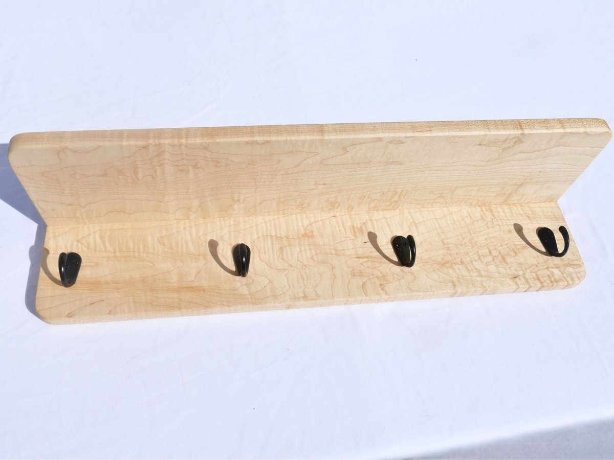 Handmade Premium Curly Maple Coat Rack with Shelf - Woodwork & Design by AJ