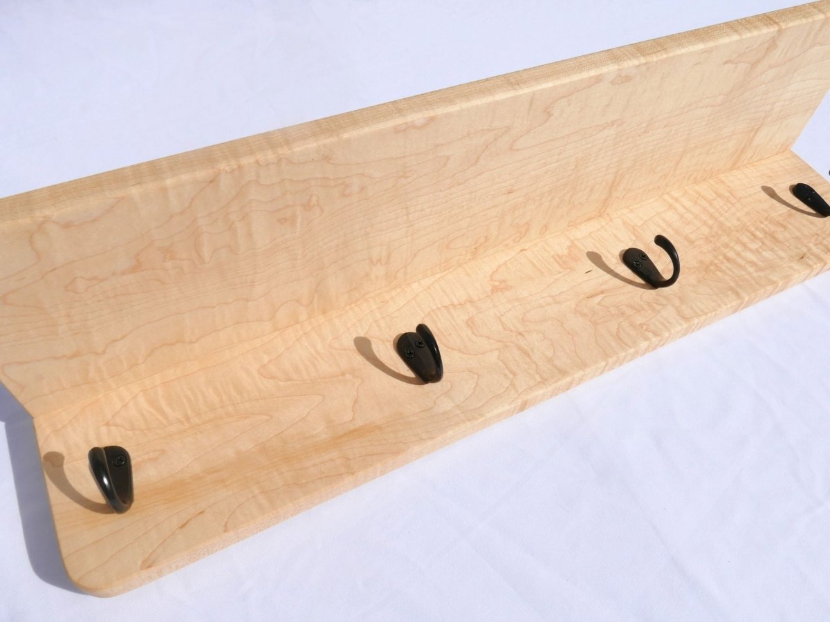 Handmade Premium Curly Maple Coat Rack with Shelf - Woodwork & Design by AJ