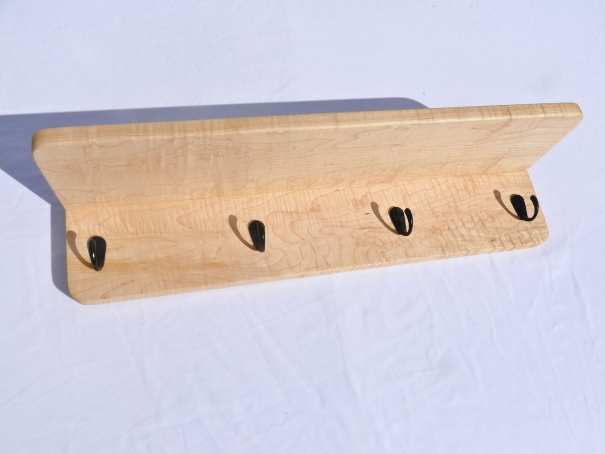 Handmade Premium Curly Maple Coat Rack with Shelf - Woodwork & Design by AJ