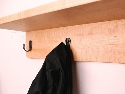 Handmade Premium Curly Maple Coat Rack with Shelf