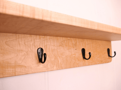 Handmade Premium Curly Maple Coat Rack with Shelf - Woodwork & Design by AJ