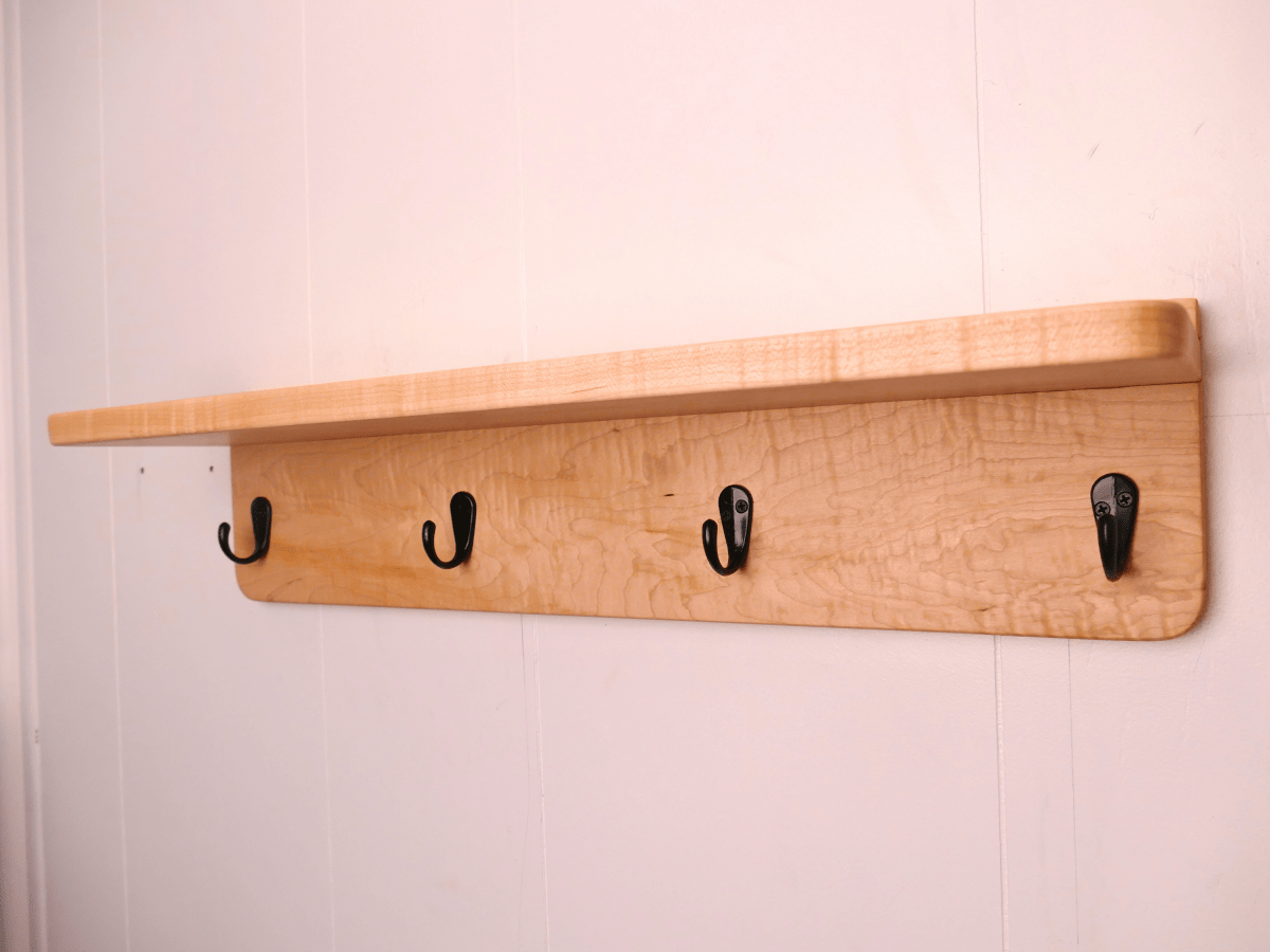 Handmade Premium Curly Maple Coat Rack with Shelf - Woodwork & Design by AJ