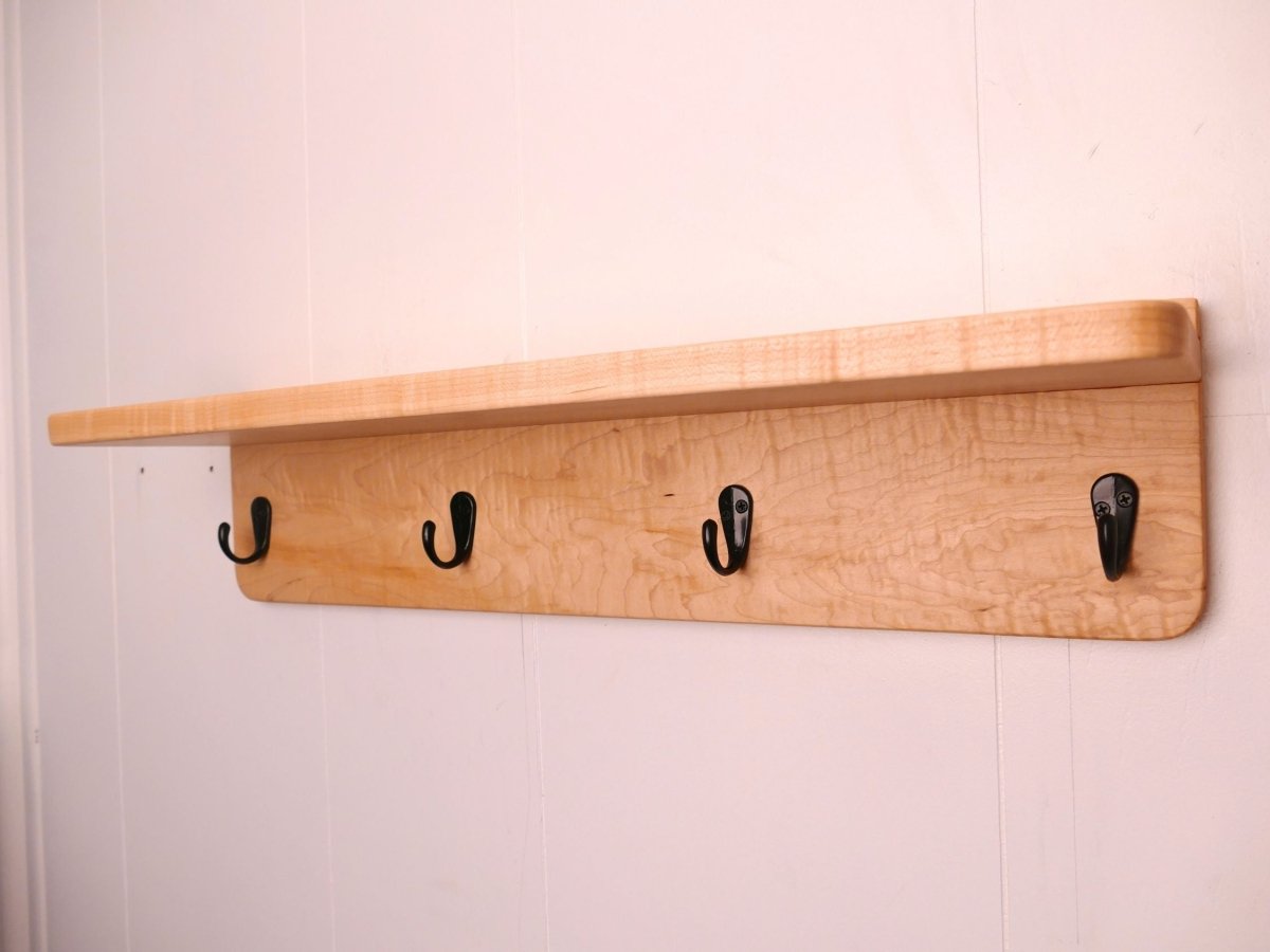 Handmade Premium Curly Maple Coat Rack with Shelf