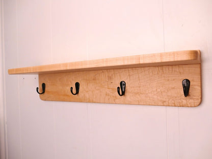 Handmade Premium Curly Maple Coat Rack with Shelf