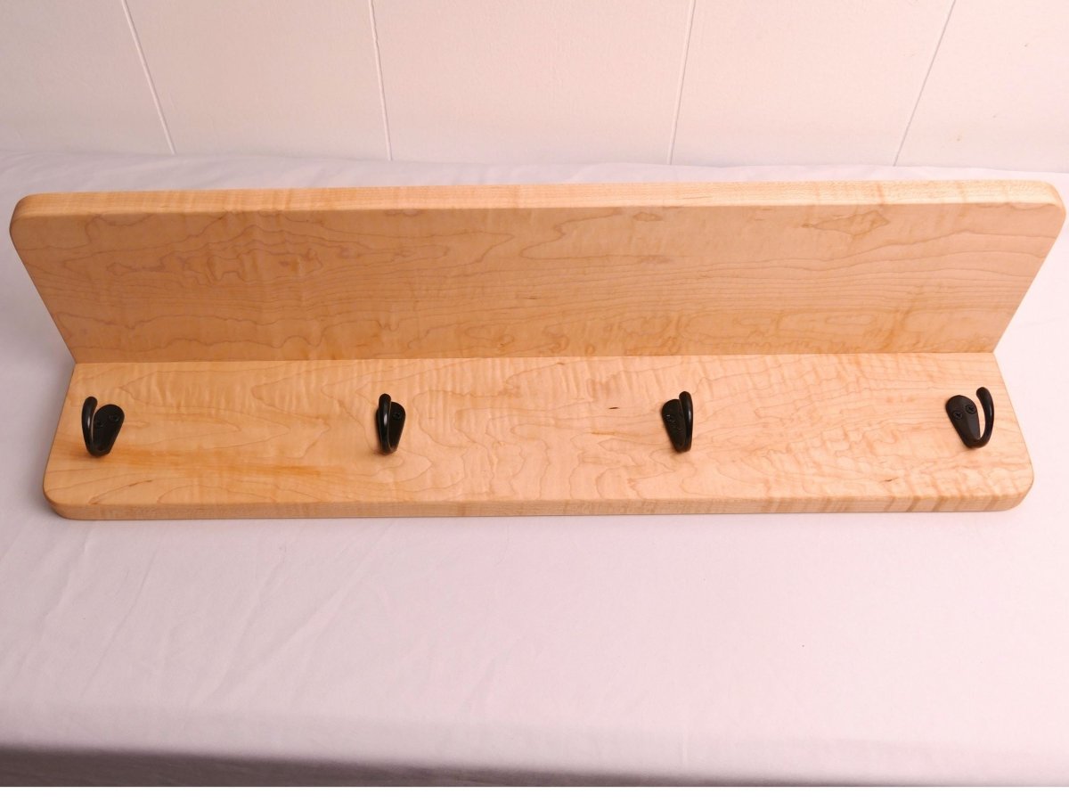 Handmade Premium Curly Maple Coat Rack with Shelf