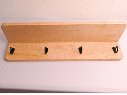 Handmade Premium Curly Maple Coat Rack with Shelf