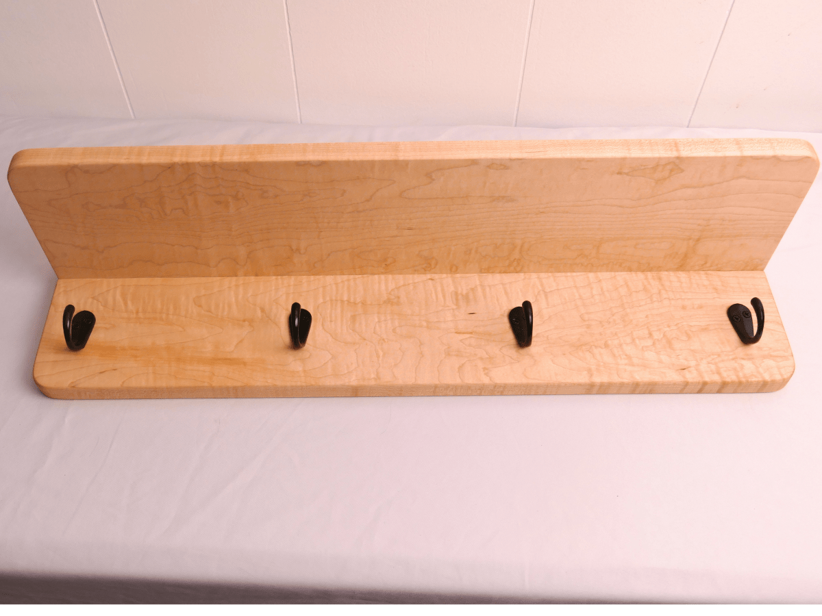 Handmade Premium Curly Maple Coat Rack with Shelf - Woodwork & Design by AJ