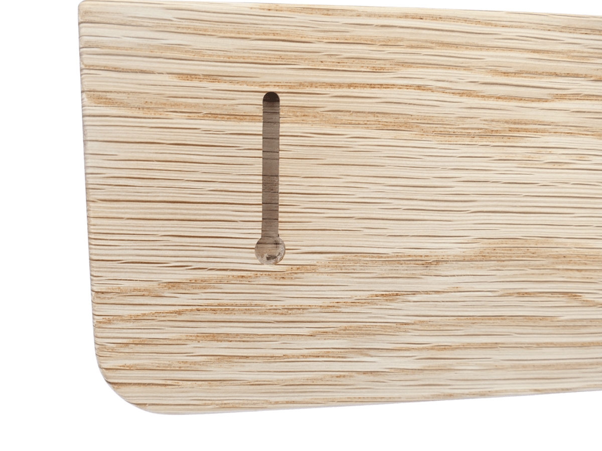 Keyhole on the back of a white oak coat rack