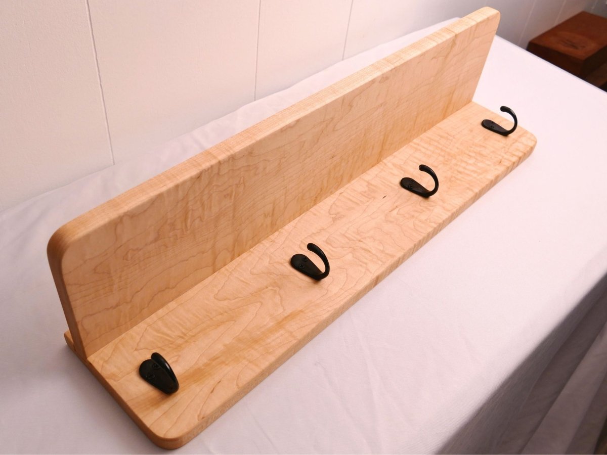 Handmade Premium Curly Maple Coat Rack with Shelf