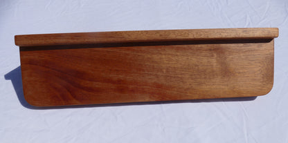 Mahogany coat rack with shelf and black coat hooks