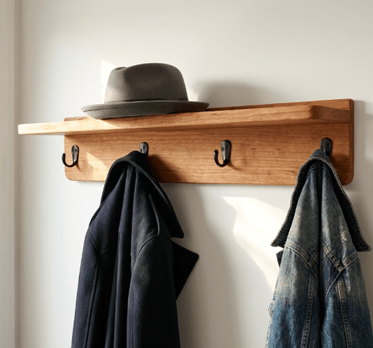 Premium Curly Cherry Wall Coat Rack with Shelf