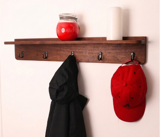 Handmade Premium Walnut Wall Coat Rack with Shelf
