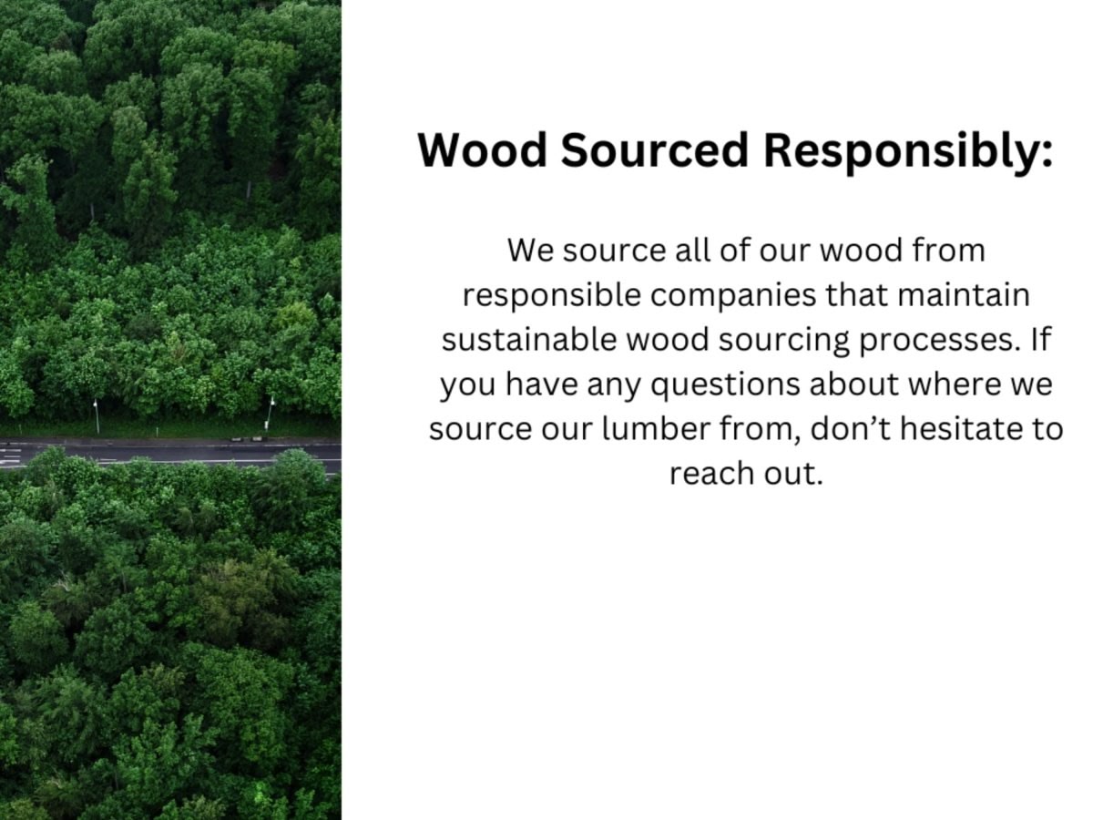 tree background, with text describing how the company sources their hardwoods.