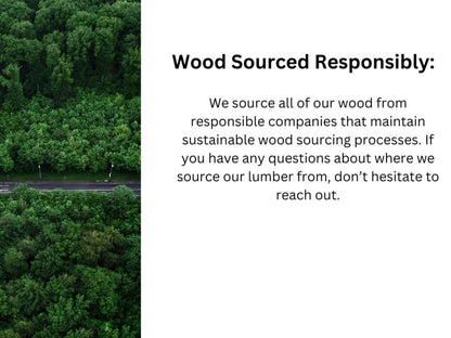 tree background, with text describing how the company sources their hardwoods.