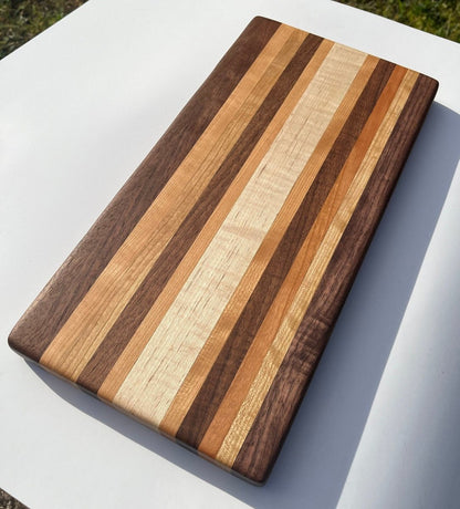 Edge Grain Cutting Board made of cherry, walnut, and curly soft maple - Woodwork & Design by AJ