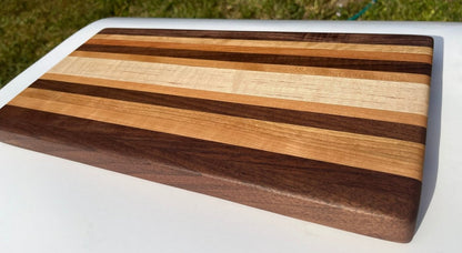 Edge Grain Cutting Board made of cherry, walnut, and curly soft maple - Woodwork & Design by AJ